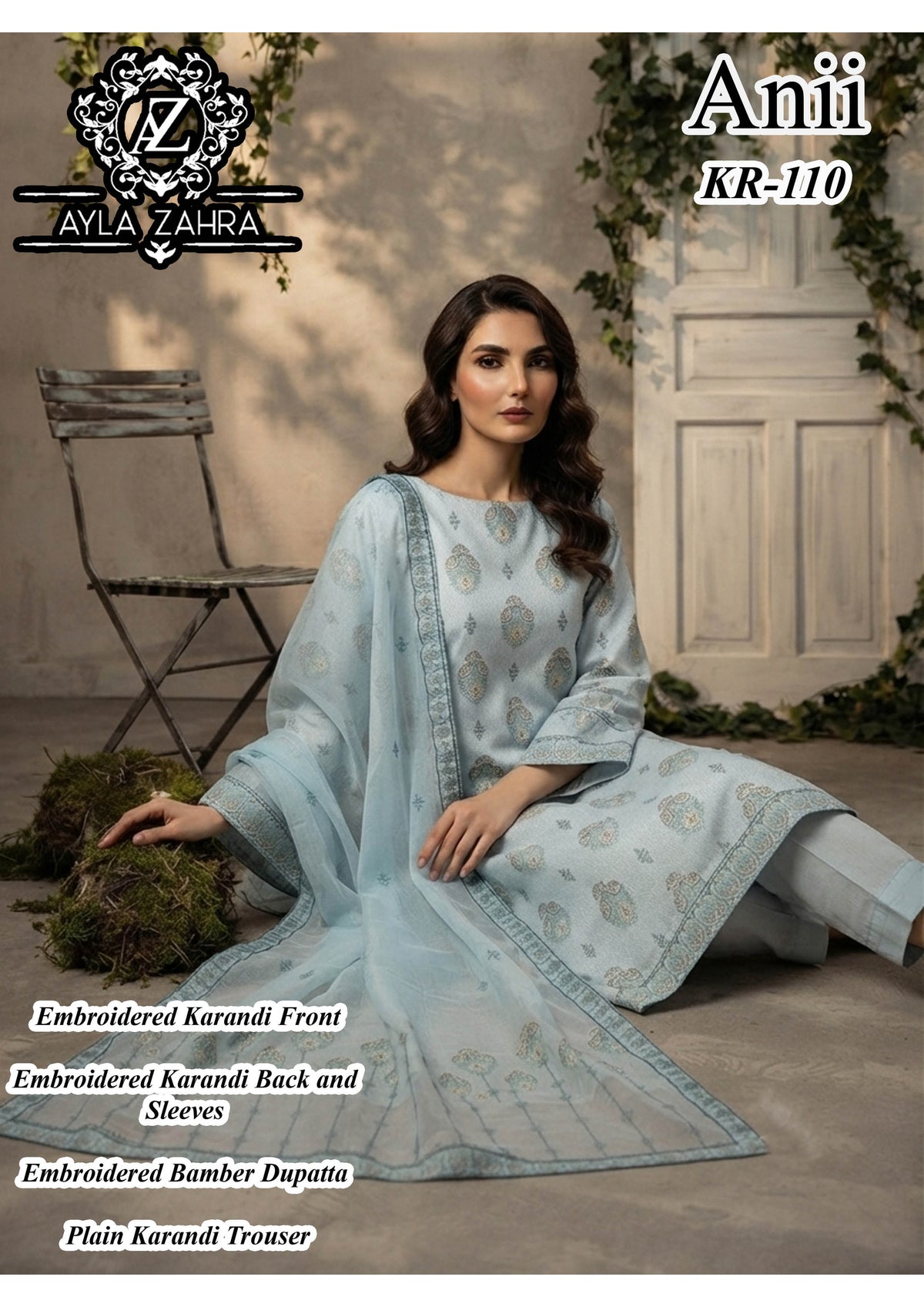 Ayla Zahra Anii Ice Blue Karandi '26 - fabric specification