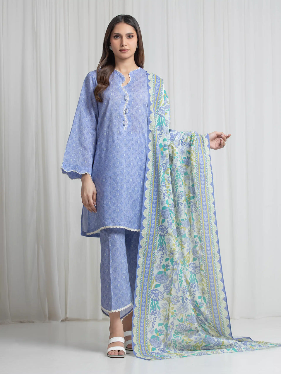 Edenrobe Allure Lawn 07 - Periwinkle Floral three-piece unstitched printed lawn suit by Edenrobe