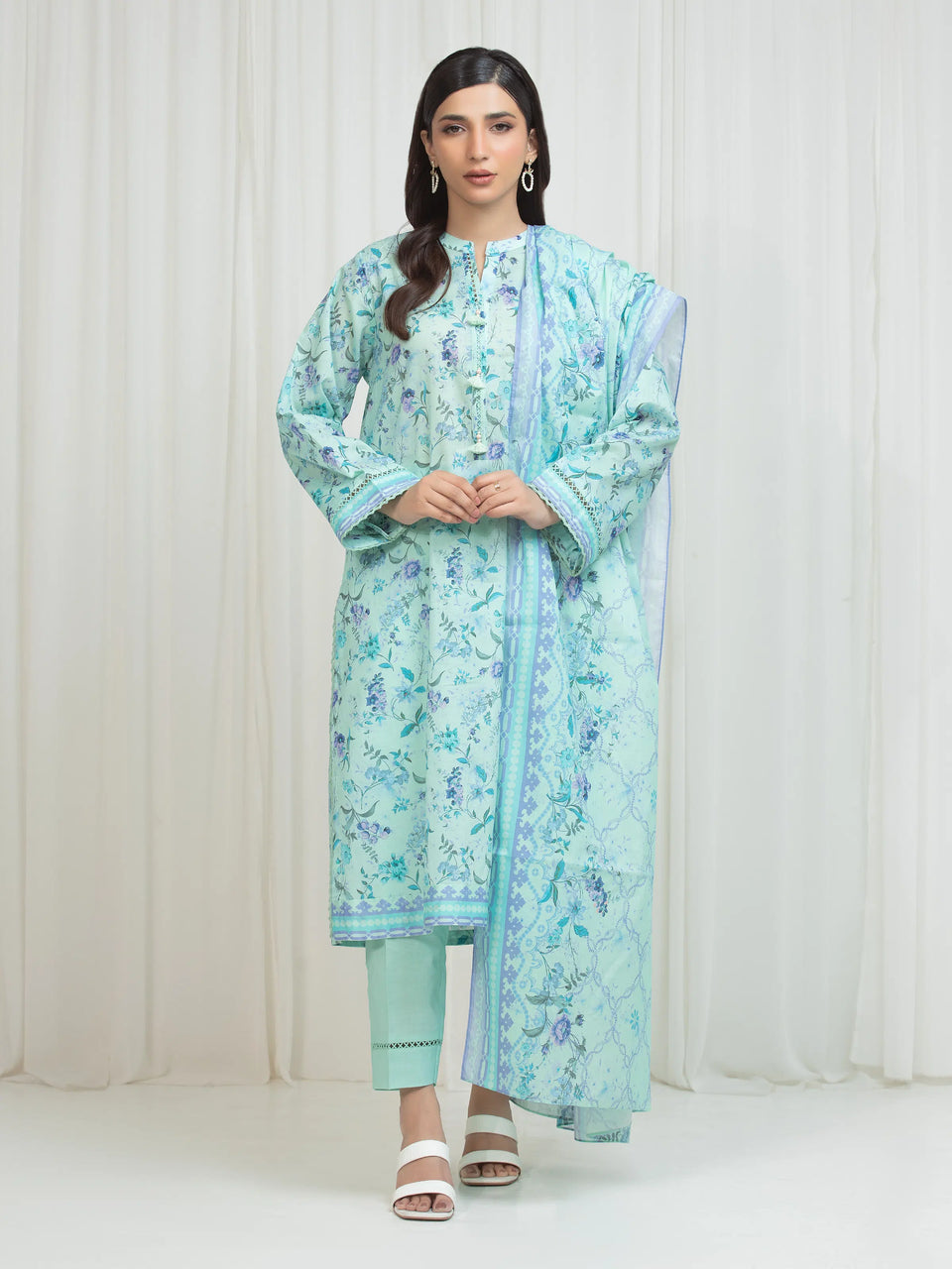 Edenrobe Allure Lawn 08 - Mint Blossom three-piece unstitched printed lawn suit by Edenrobe