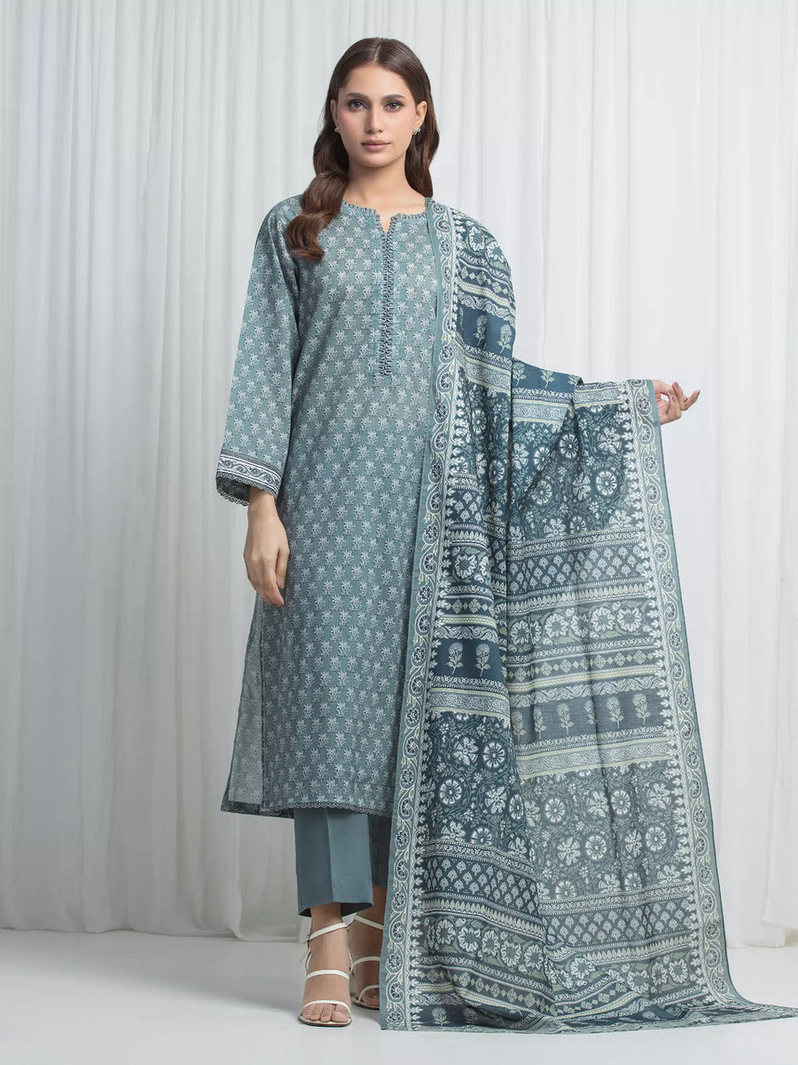 Edenrobe Allure Lawn 14 - Slate Paisley three-piece unstitched printed lawn suit by Edenrobe