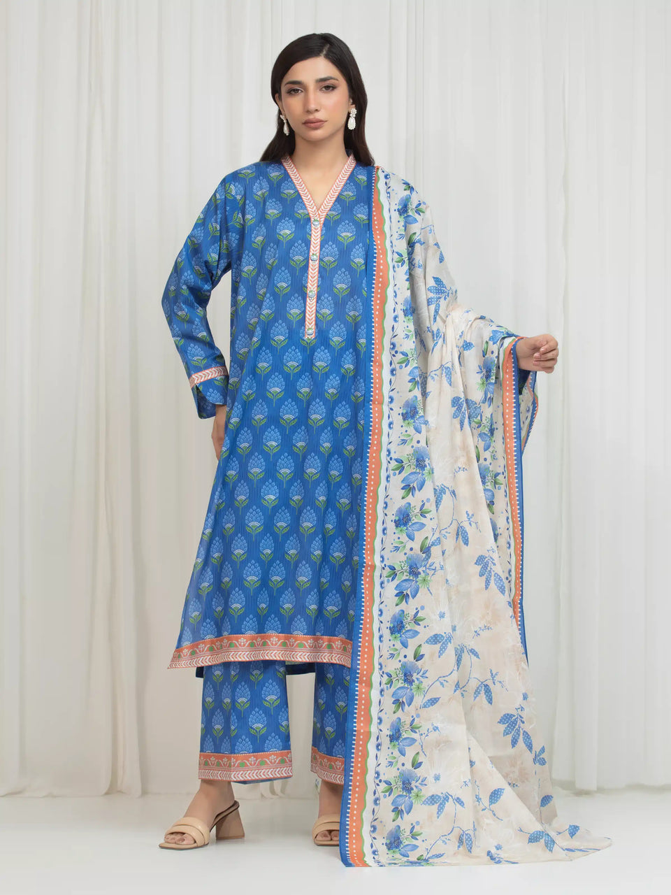 Edenrobe Allure Lawn 15 - Royal Blue Floral three-piece unstitched printed lawn suit by Edenrobe