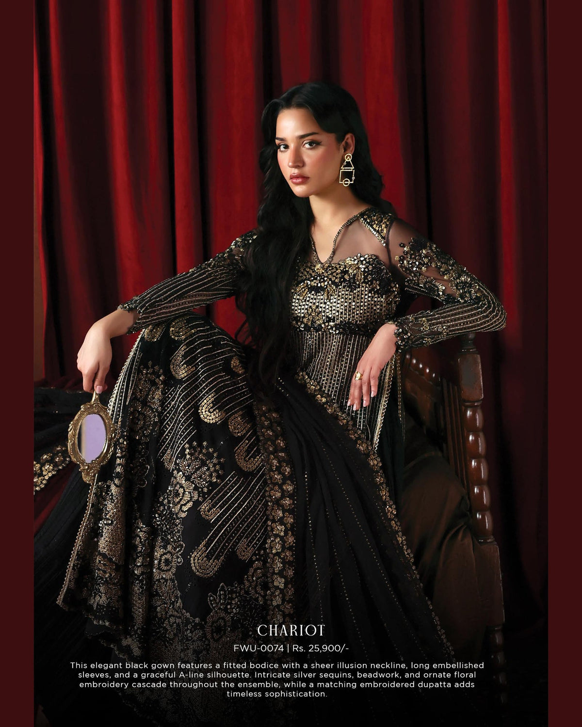 La Fushia Chariot Charcoal formal embroidered design - view 3