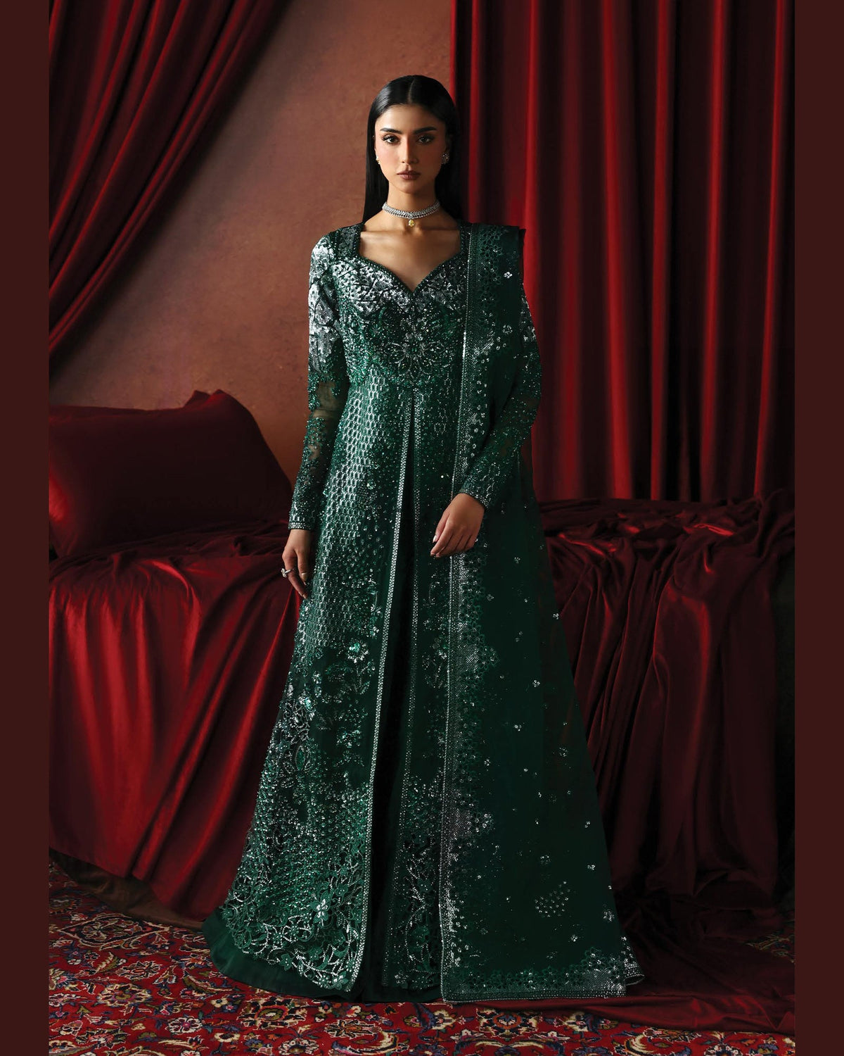 La Fushia Hierophant Emerald Green formal embroidered design - view 1