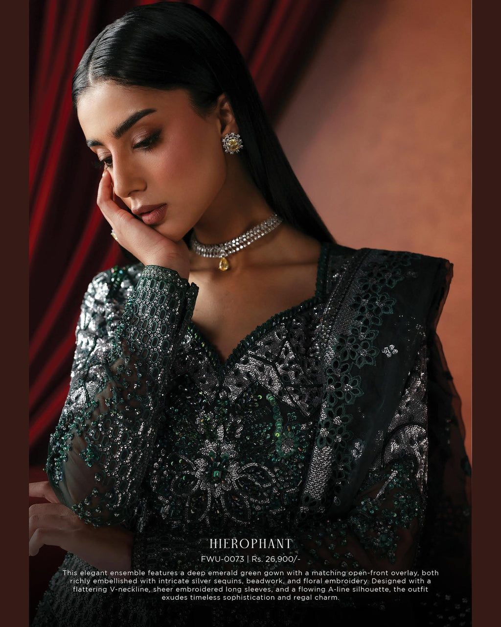 La Fushia Hierophant Emerald Green formal embroidered design - view 3
