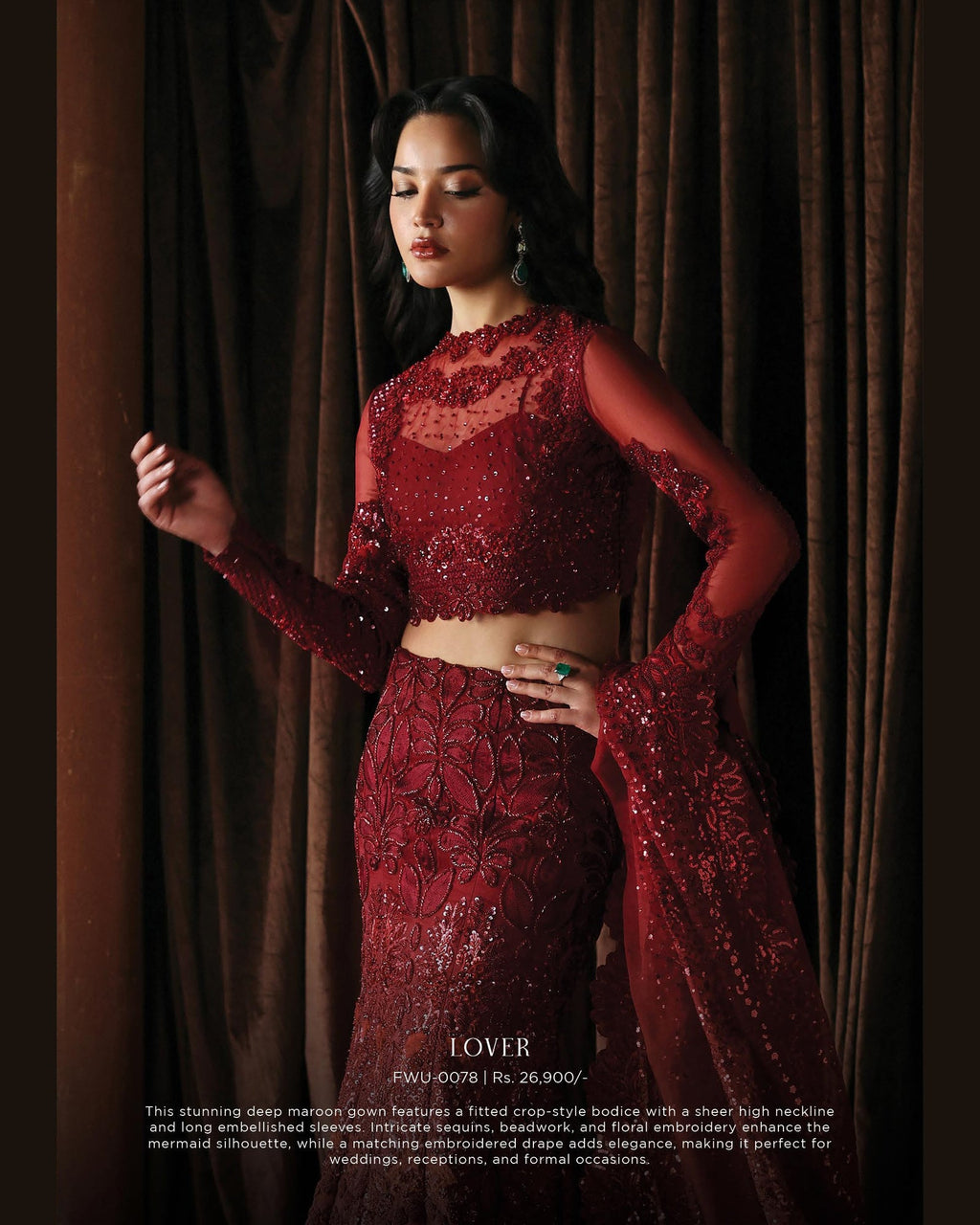 La Fushia Lover Crimson formal embroidered design - view 3