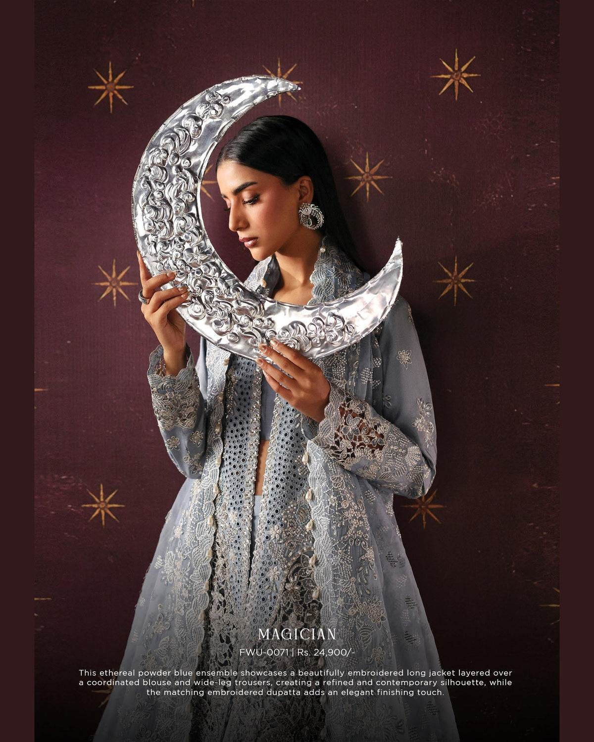 La Fushia Magician Powder Blue formal embroidered design - view 3