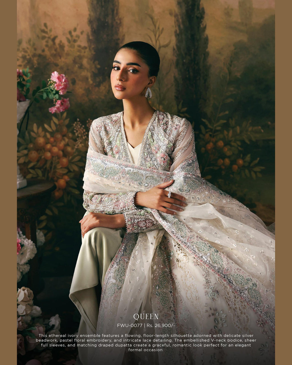 La Fushia Queen Pearl White formal embroidered design - view 3