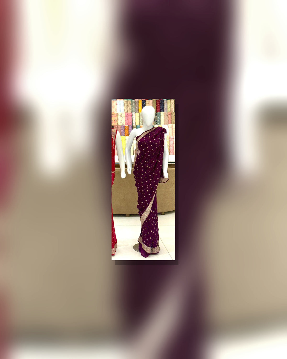 Razab Luxury Saree – Plum - full view