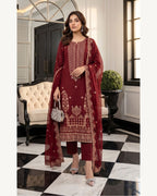 Rubab Maroon embroidered Karandi suit by AYLA ZAHRA
