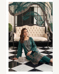 Rubab Teal embroidered Karandi suit by AYLA ZAHRA