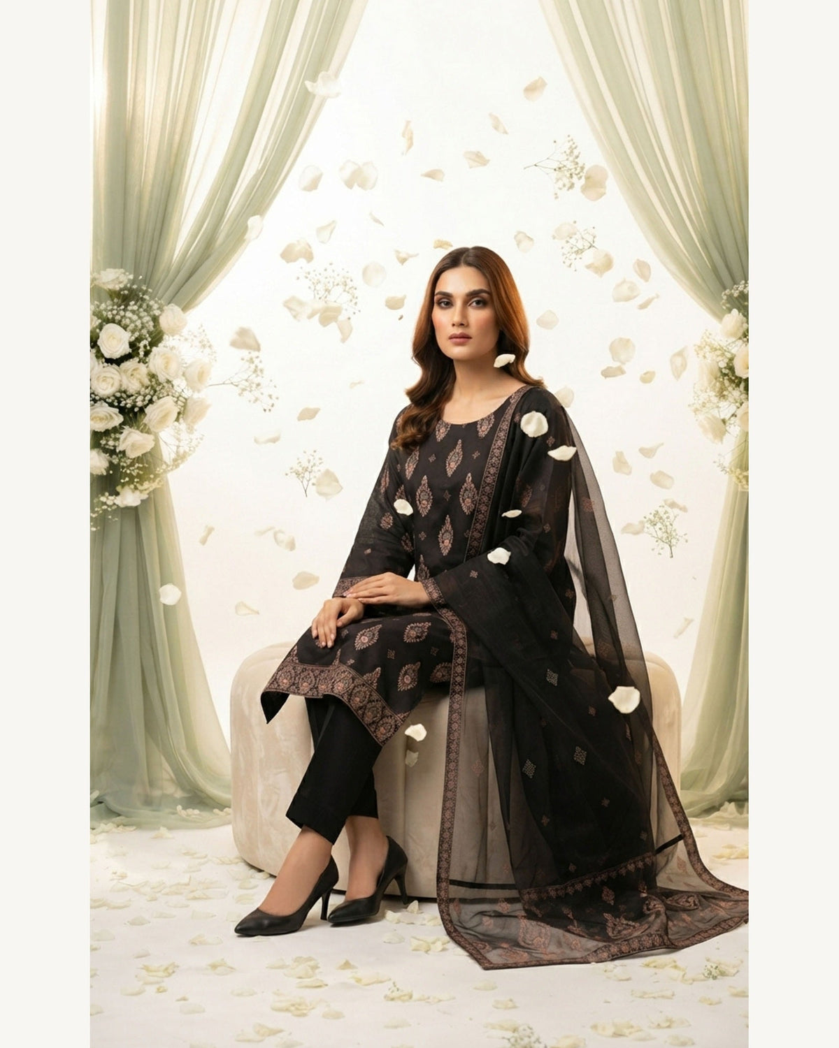 Sanam Black embroidered Karandi suit by AYLA ZAHRA