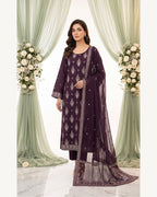 Sanam Plum embroidered Karandi suit by AYLA ZAHRA