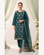 Sanam Teal embroidered Karandi suit by AYLA ZAHRA